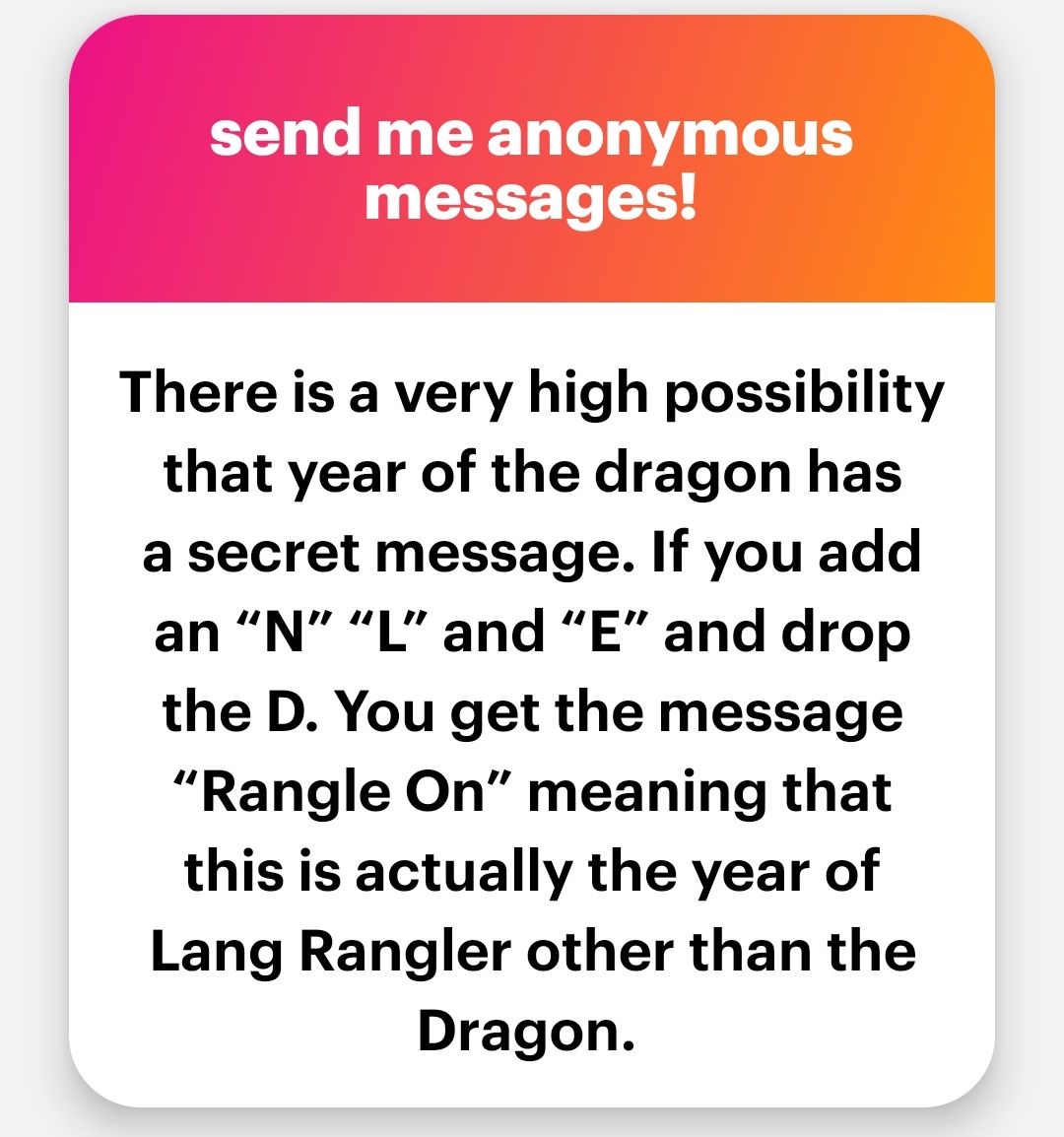 DioGoesBrando's tweet photo. THEM'S THE FACTS‼️‼️ THE RANGLY TRUTH ABOUT 2024 FINALLY REVEALED... 🔥🔥🚀
#LangFact #RangleOn #YearOfTheRangler #Langdom https://t.co/IghC4UzRiv