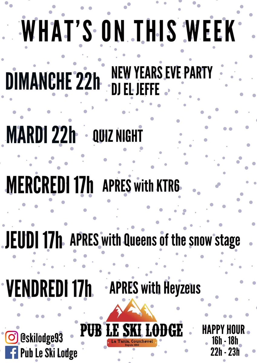 This week w/b 31/12/23 at <a href="/PubLeSkiLodge/">Pub Le Ski Lodge</a> #LaTania