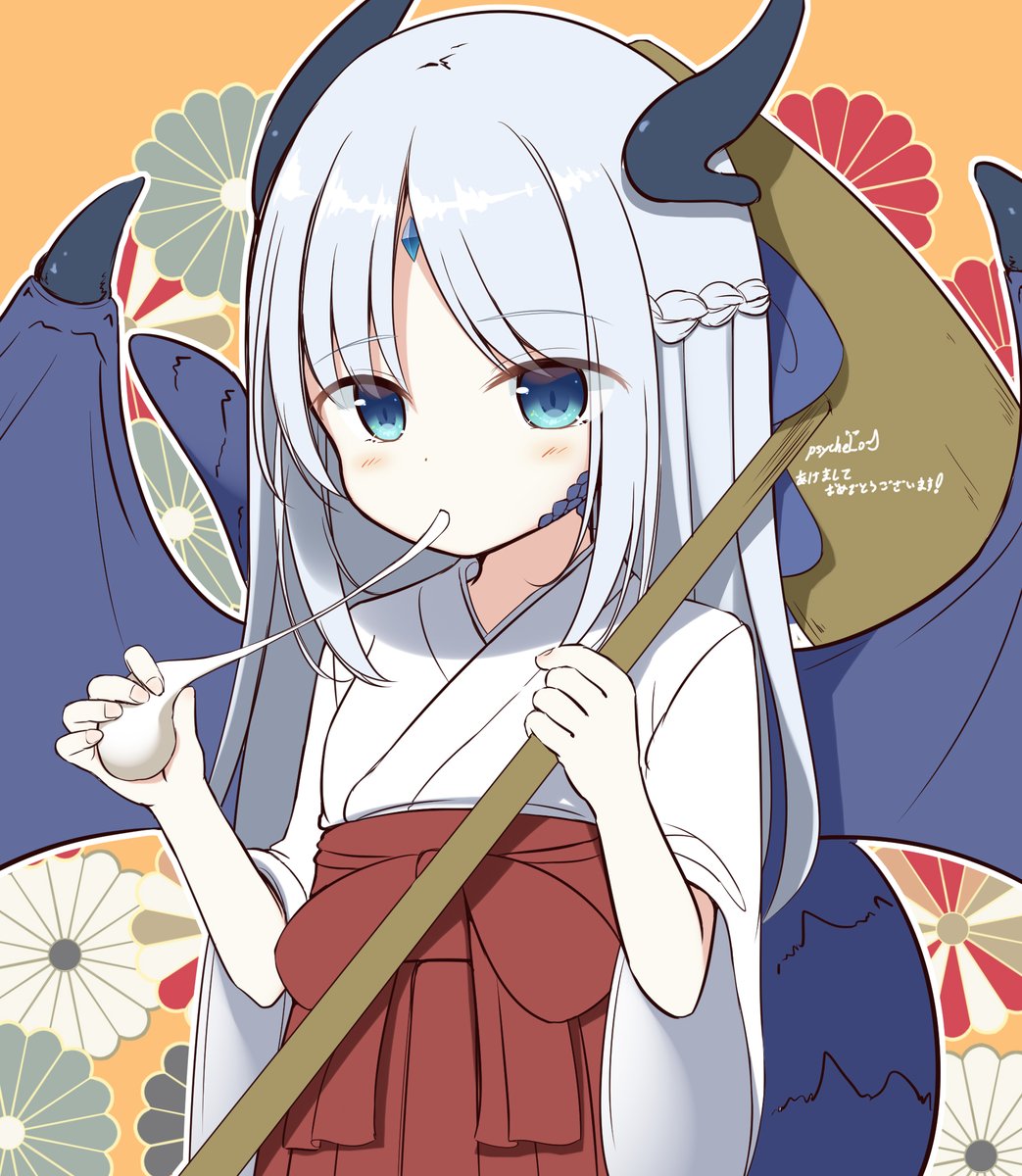 1girl horns japanese clothes solo wings dragon girl blue eyes  illustration images