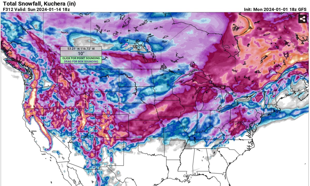 TwistedVortices's tweet photo. GFS showing a nice swath of 10-16" of snow over the next 2 weeks. #ilwx #snow #finallywinter #stateline https://t.co/Qpst1Bvhcd