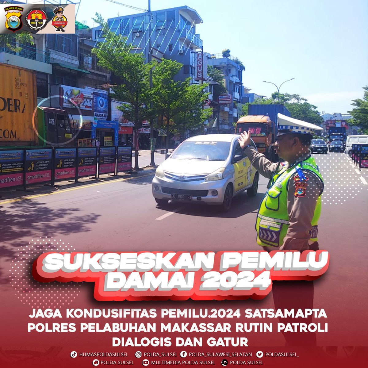 PolresToraja's tweet photo. Jaga Kondusifitas Pemilu.2024 Satsamapta Polres Pelabuhan Makassar Rutin Patroli Dialogis dan Gatur.

#BersamaSukseskanPemilu2024 https://t.co/R2vFCl5cvd