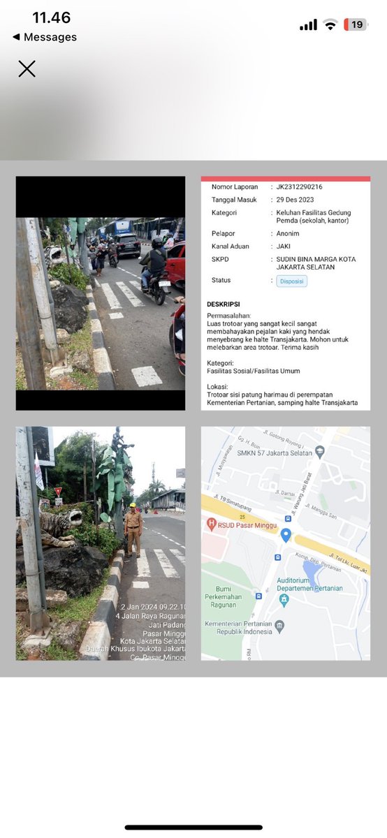 VVYND's tweet photo. JAKI belum siap sama laporan-laporan yang sifatnya harus ngerombak trotoar.

Gue lapor tntg trotoar sebrang halte Kementrian Pertanian yg kecil banget.

Tapi malah katanya gue mesti laporin lewat Musrenbang (Musyawarah Rencana Pembangunan) Kelurahan 😂
@DKIJakarta @JSCLab https://t.co/U540UImL84