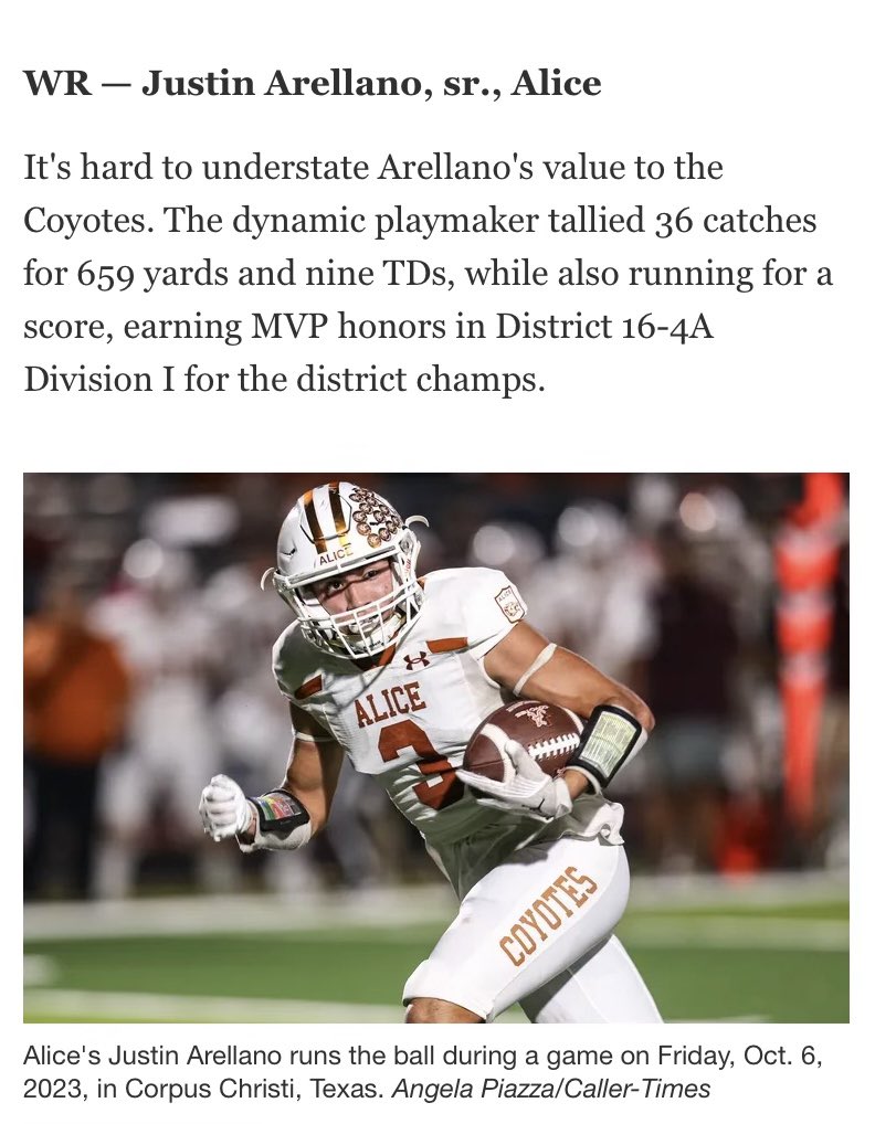Justin Arellano (@j_arellano2024) on Twitter photo Beyond blessed to to be named First Team All South Texas🙏🏿 <a href="/joe_richard10/">Coach Castellano</a> <a href="/AliceAthletics1/">@AliceAthletics</a> <a href="/CallerSports/">Caller Sports</a> Beyond blessed to to be named First Team All South Texas🙏🏿 <a href="/joe_richard10/">Coach Castellano</a> <a href="/AliceAthletics1/">@AliceAthletics</a> <a href="/CallerSports/">Caller Sports</a>