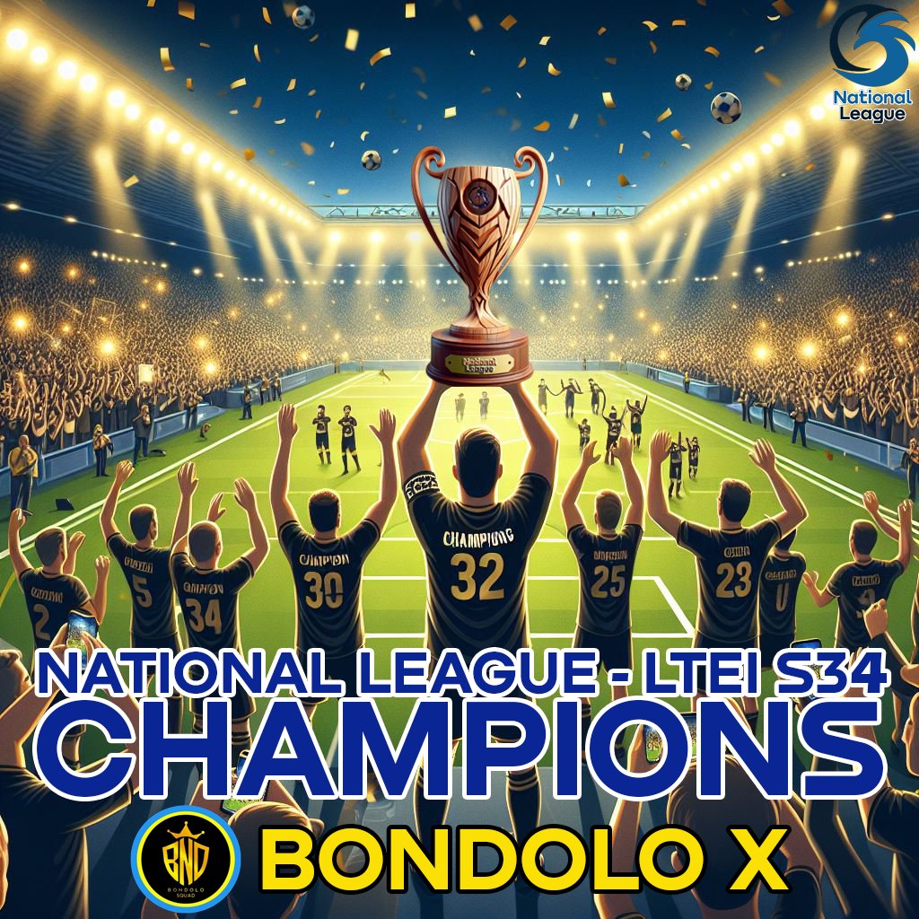 LTEINational's tweet photo. 🏆 @BONDOLO_X CHAMPIONS OF N4 🏆

Congratulations @BONDOLO_X that winning the National League - LTEI Season 34 🥳🏆

#NationalLeague https://t.co/t2WFopiM1Z
