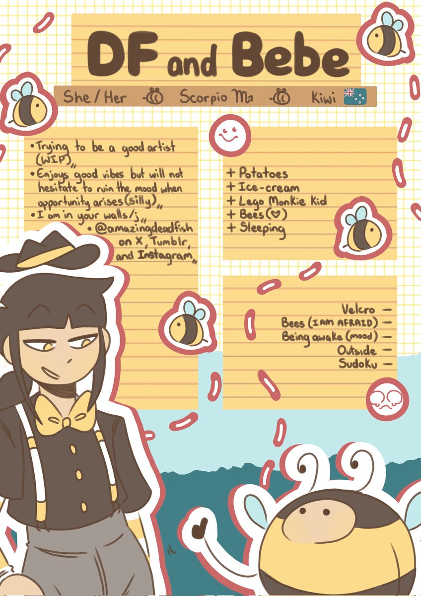 AmazingDeadFish's tweet image. Decided to do one of those 'Meet The Artist' things for new years 
(⁠´⁠-⁠﹏⁠-⁠`⁠；⁠). Bebe has asserted their place on the page and they refuse to leave.