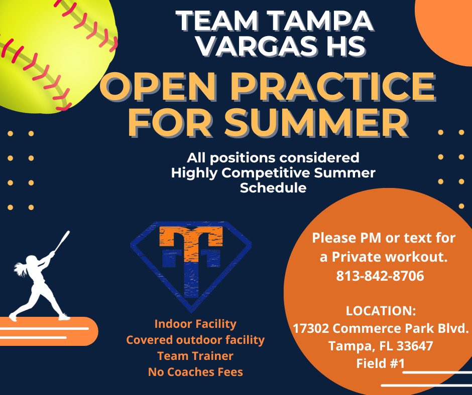 18U open practices Tues/Thurs this week! Looking to solidify roster for Summer. Schedule will include showcases and high level tourneys. All positions considered. Feel free to PM/text 813-842-8706 with any questions.
