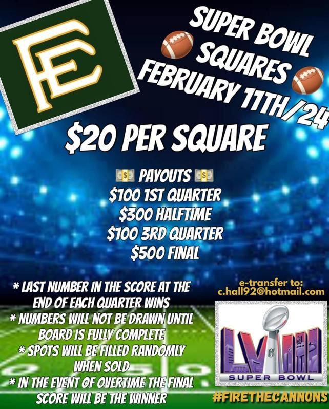 DM the Cannons or message <a href="/Hallzy_13/">Cam Hall</a> for your Super Bowl square!
#SuperBowl2024
