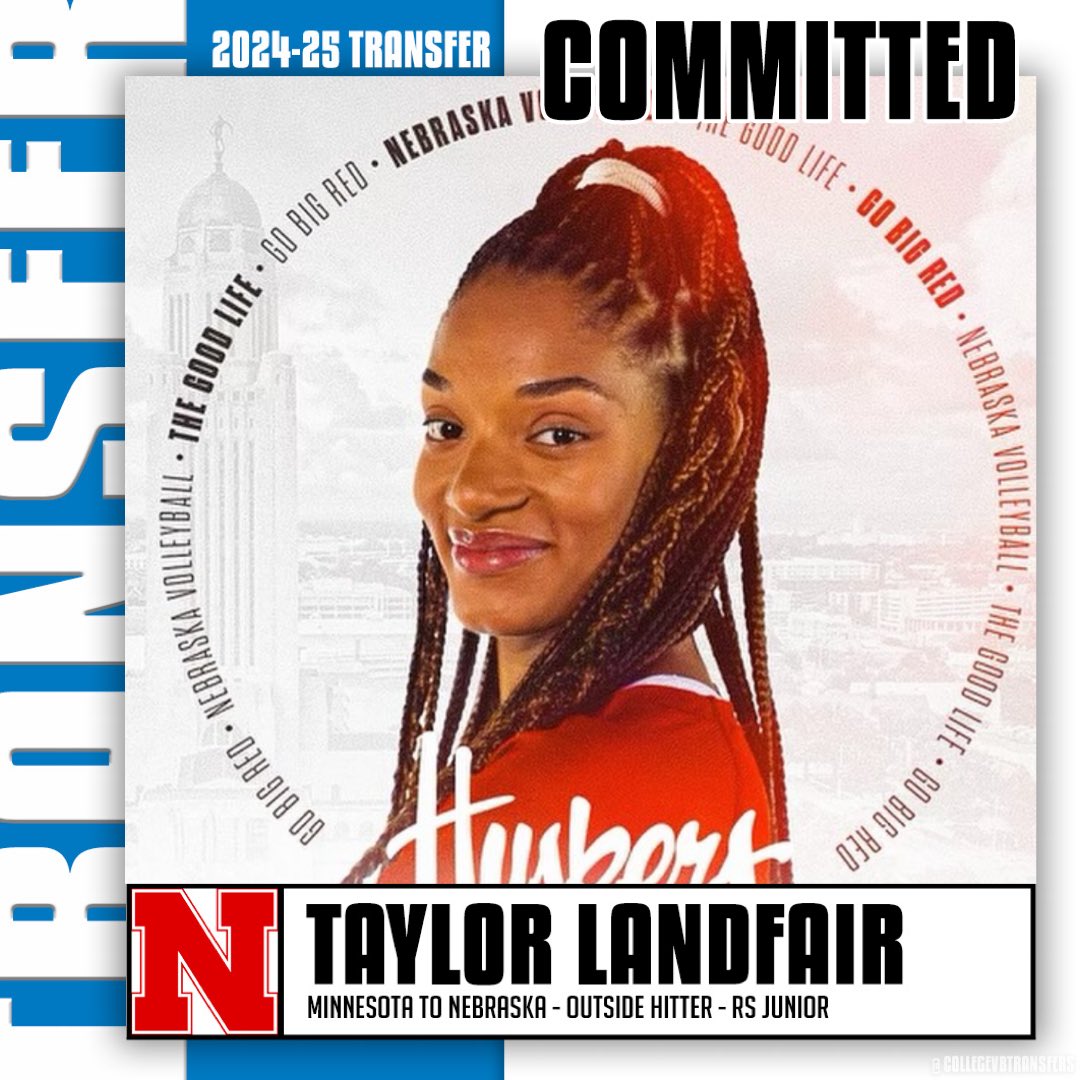 𝗧𝗿𝗮𝗻𝘀𝗳𝗲𝗿 ✏️: Taylor Landfair 🏐: Outside Hitter 🎓: RS Junior ⬅️: Minnesota ➡️: Nebraska #CollegeVBTransfers | #NCAAWVB