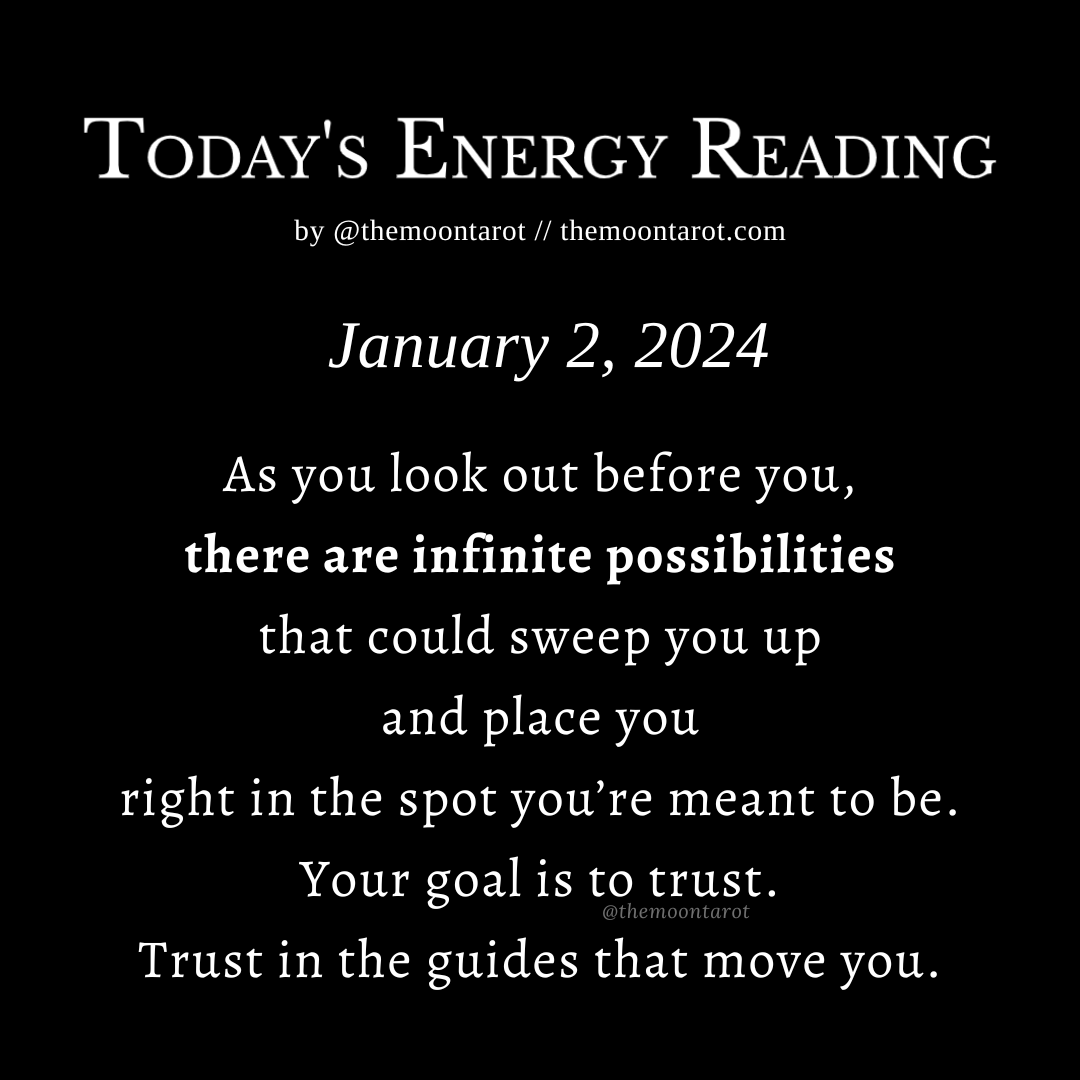 themoontarot_'s tweet photo. Today's Energy Reading: January 2nd, 2024

Your next destination is in view. It may seem far away, yet it’s inevitably possible.

With a little trust, you can release your worry, just enough to create magic. https://t.co/mBcqo6nkBc