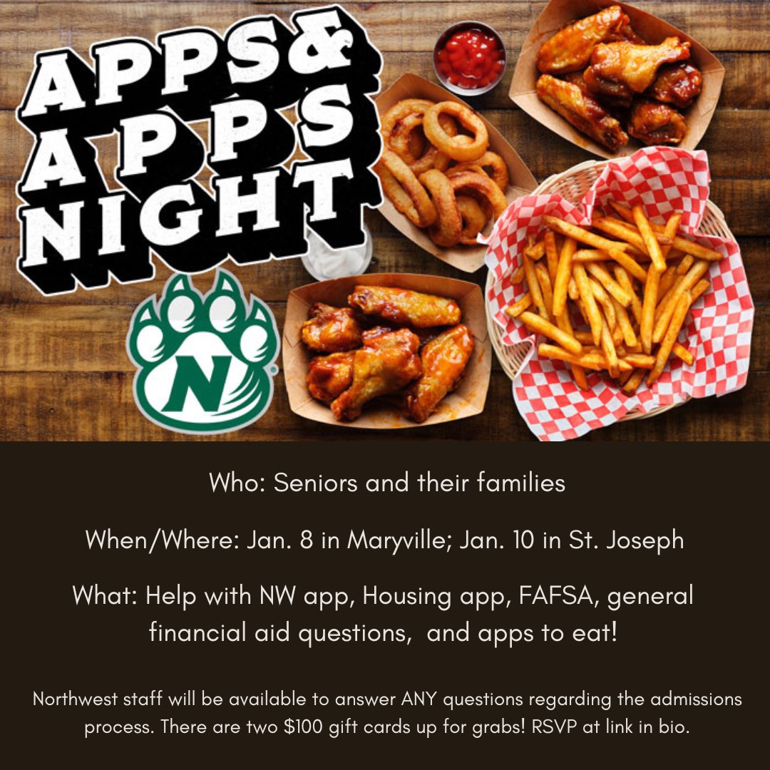 Are you a HS senior (or family of one) and confused about FAFSA, housing application, college admissions, or financial aid? Don’t fret! Join us for Apps and Apps next week! nwmissouri.edu/admissions/app… #fafsa #financialaid #nwmo #collegeadmissions