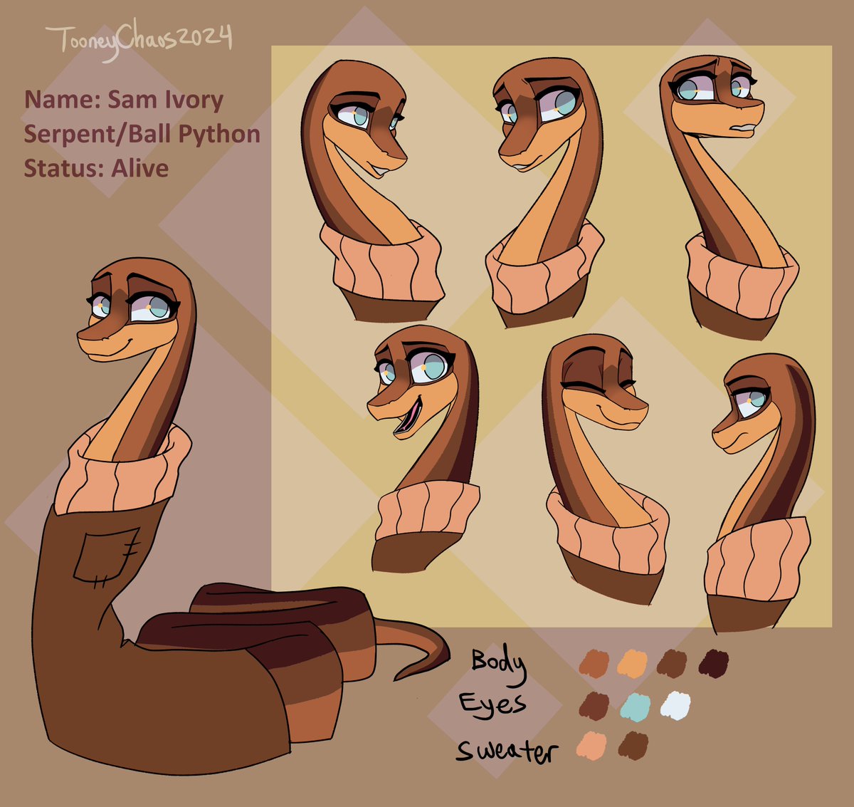 MothicDaze's tweet photo. A new year, a new ref for a new snek girl!
Meet Sam, she's a ivory morph pall python ^^
#furryartwork #furryart #theonebite #snakecharacter #snakegirl https://t.co/b8lbVbzFZW