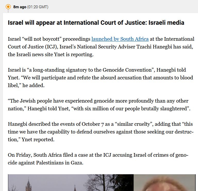 Unrecalcitrant genocidaire #Israel plans to appear in the dock at the ICJ to refute charges of which it is patently guilty & which antisemitically it is attempting to instrumentalise all Jews to avoid. aje.io/gw8rg2?update=… #GazaGenocide #ICJ4Israel #ZionismIsWhiteSupremacism