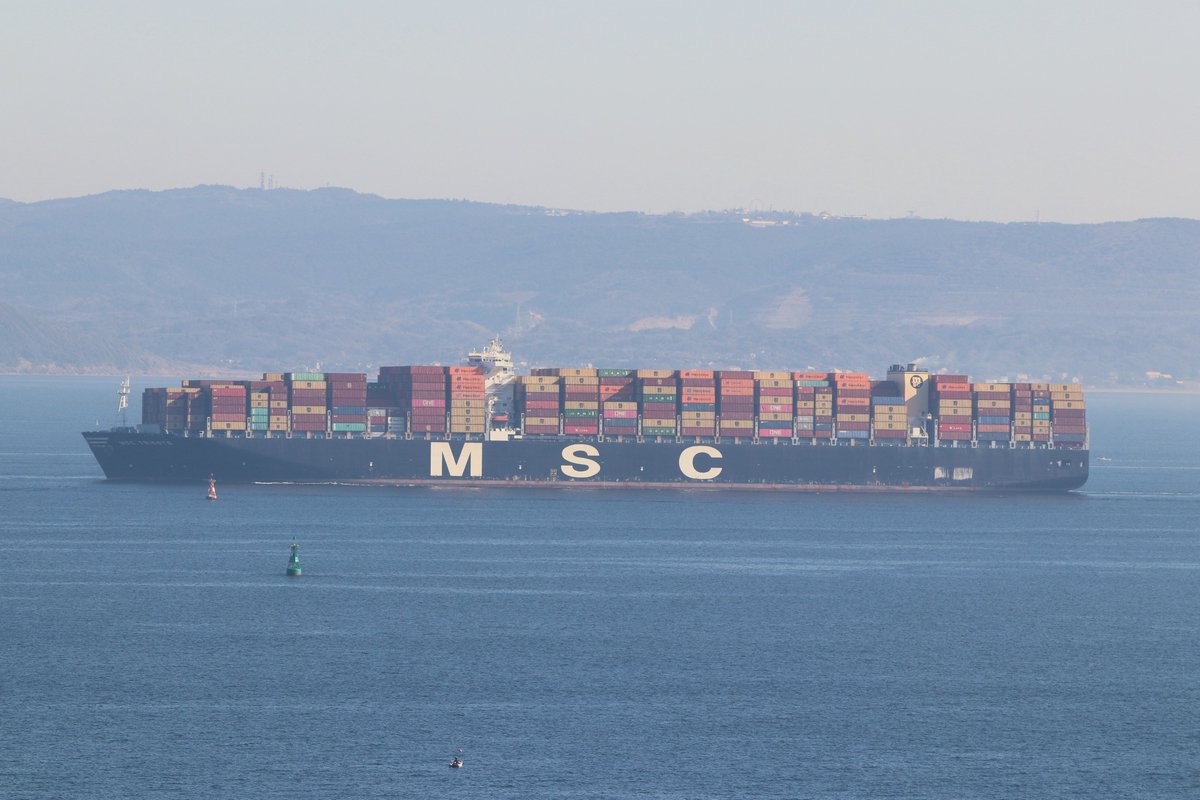 panamaru2's tweet photo. The #MSC_TRIESTE #IMO9484479, which is operating on the #ANDES_Service, entered the Uraga Suido route heading towards the Minami-Honmoku Pier.
The vessel is the second ship of the #Danit_class third group 13,050 TEU, with a total of 23 ships built.
20231229 #shipspotting https://t.co/HcJNvyQ00G