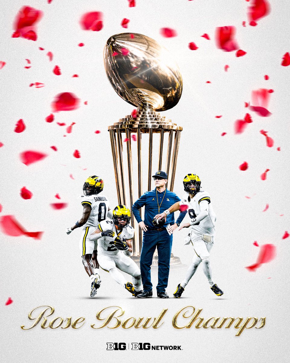 Big Ten Football (@b1gfootball) on Twitter photo ✅ <a href="/bigten/">Big Ten Conference</a> champs
✅ <a href="/rosebowlgame/">Rose Bowl Game</a> champs
No. 1 Michigan is headed to Houston to play for the national title. 🙌 ✅ <a href="/bigten/">Big Ten Conference</a> champs
✅ <a href="/rosebowlgame/">Rose Bowl Game</a> champs
No. 1 Michigan is headed to Houston to play for the national title. 🙌