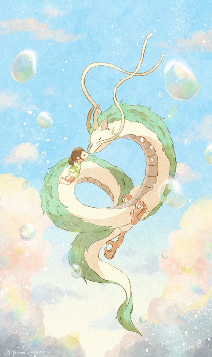 「空に浮かぶハクと千尋 Haku and Chihiro in the sky  」|Mion🌱デザフェスB-318のイラスト