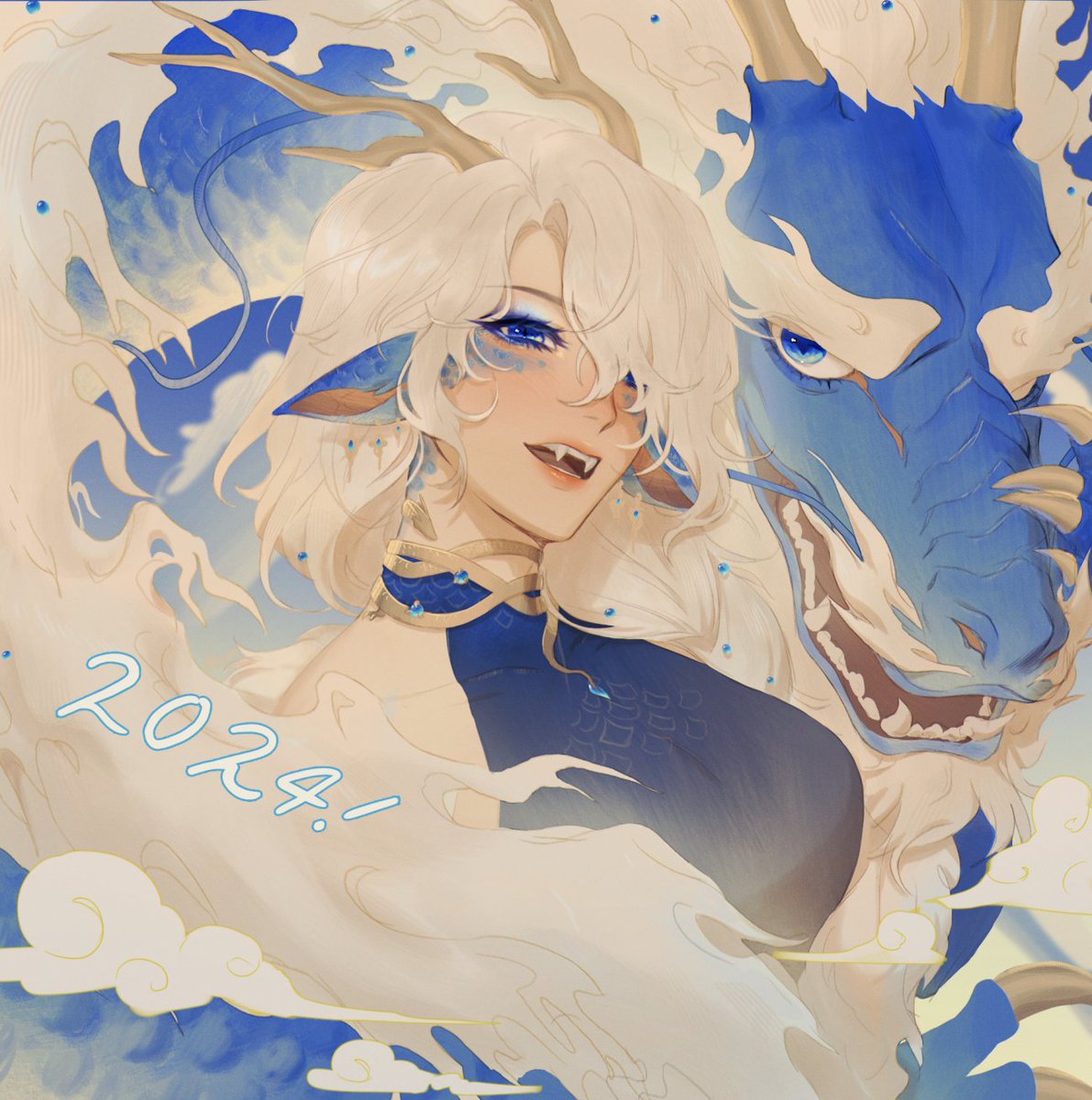 1girl blue eyes animal ears white hair hair over one eye open mouth long hair  illustration images