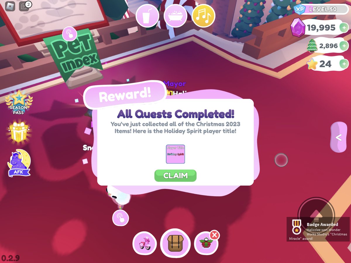 haslizzle's tweet photo. After a long long day of grinding, delivering hot cocoa and playing the bakery mini game, I’ve finally collected everything in the Wonder Fest Event! Thank you @WonderWorksRB for such an amazing experience! 😍🎄🎉 #ob2 #overlookbay2 https://t.co/hPOzx6QSGK