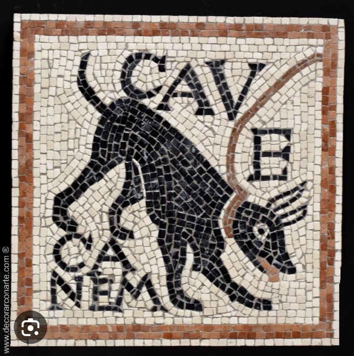 It's here! 
I made a 'beware the squirrel' sign based on ancient Roman 'beware the dog' tile mosaics. Some unmatched tiles, and a fair bit of roughly hand drawn tile lines, but I was able to piece together images of tiles to make something I'm proud of. Beware the squirrel!