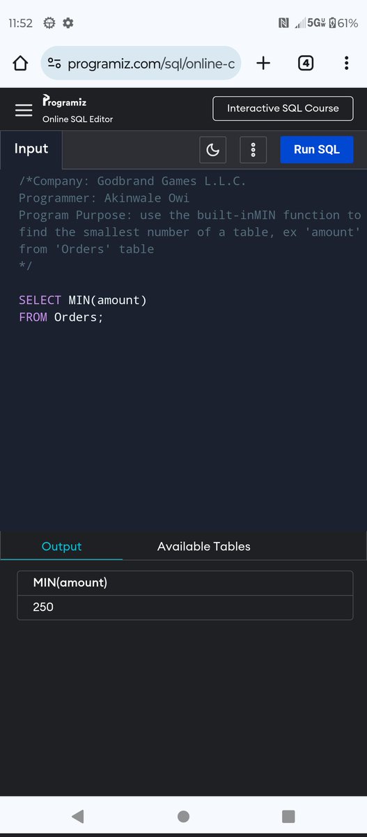 Greene_Gaming's tweet image. SQL: MIN function
#sqltips #sqlscripts