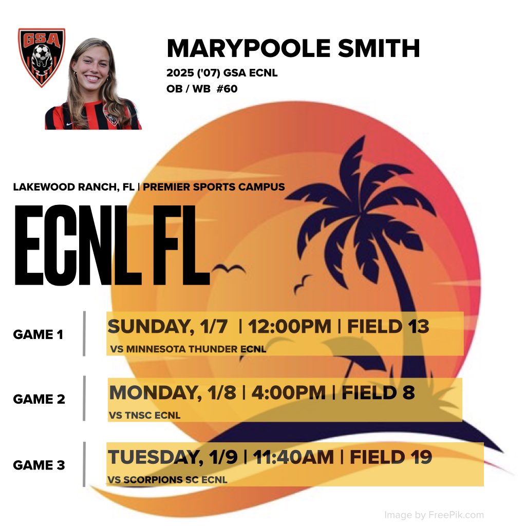 mp_smith60's tweet photo. 🎉2️⃣0️⃣2️⃣4️⃣🎉
Can’t wait to kick off the New Year with some warm weather at the ⁦⁦⁦@ECNLgirls⁩ FL Showcase next week! Safe travels to the teams and coaches!!

👇Schedule👇

⁦@ImYouthSoccer⁩ ⁦⁩ ⁦@ECNLSoutheast⁩ ⁦@SoccerMomInt⁩ ⁦@Gsa07gECNL⁩ https://t.co/3kesLvzQLs