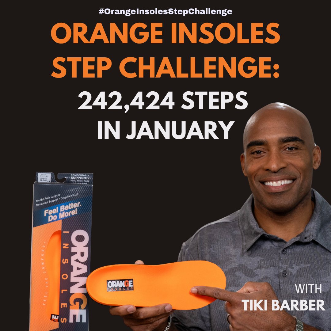 OrangeInsoles's tweet image. 👣 Stepping into 2024 with Tiki Barber! Join our January Step Challenge and aim for 242,424 steps throughout the month. Are you up for the challenge? Lace up those shoes and let's make every step count! 🍊🏃‍♂️ #StepIntoComfort #2024StepChallenge #OrangeInsolesStepChallenge
