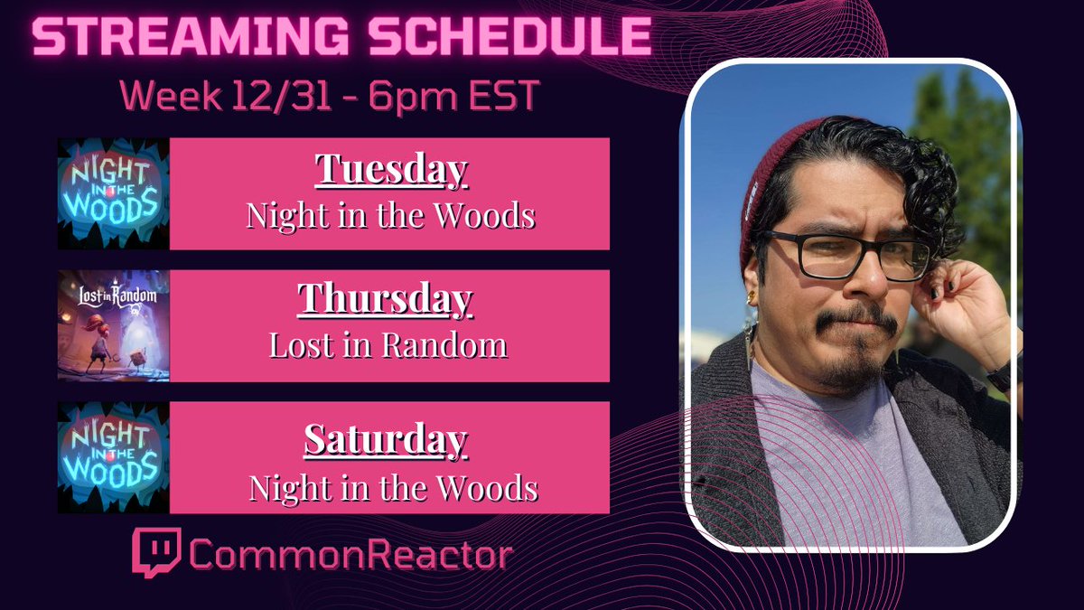 CommonReactor27's tweet photo. First stream schedule of the year! Can't wait to finish these games and see where it goes from here! See you there! 🫰 https://t.co/qiZndvMJ5n