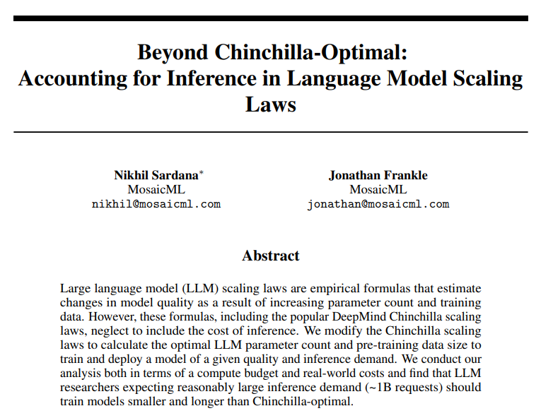arankomatsuzaki's tweet image. Beyond Chinchilla-Optimal: Accounting for Inference in Language Model Scaling Laws

Modifies the scaling laws to calculate the optimal LLM parameter count and pre-training data size to train and deploy a model of a given quality and inference demand

arxiv.org/abs/2401.00448