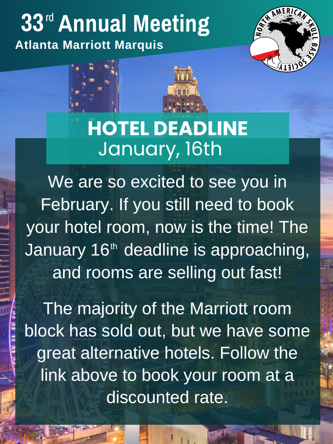 Book your room before the deadline!
Hotel Options: nasbs.org/2024hotel/
Learn more about the 2025 program. nasbs.org/2024-annual-me…
Register Now! tinyurl.com/NASBS24Reg
#NASBS2024 #NASBS #neurotwitter #skullbase