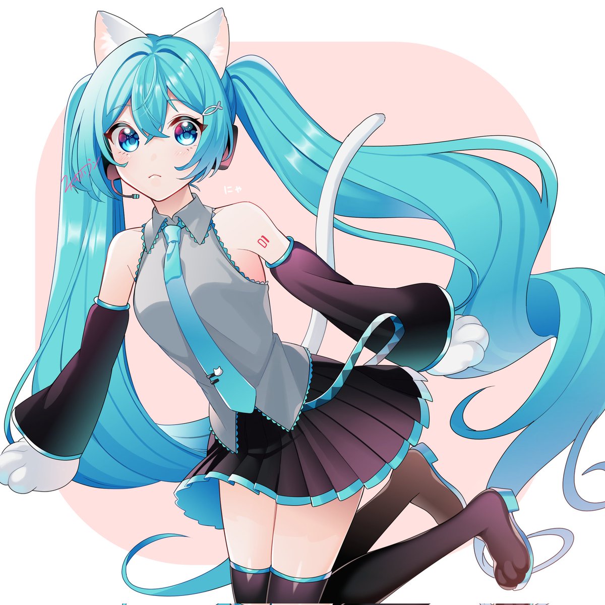 初音ミク「にゃ。 #初音ミク」|マスもふﾌﾟﾝのイラスト