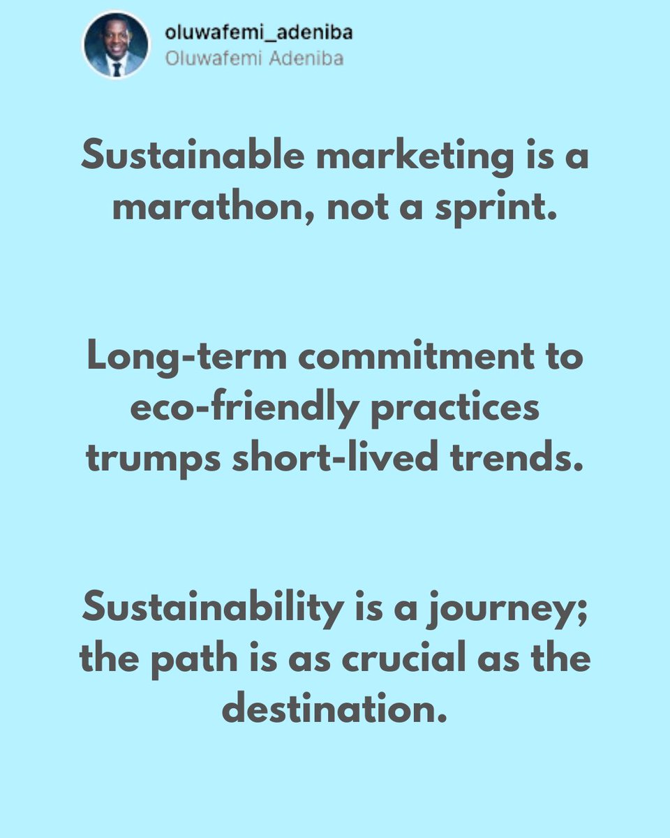 kosiberu's tweet photo. Sustainable marketing is a strategic endurance race, not a sprint. This approach recognizes that true sustainability extends beyond immediate gains, requiring a steadfast, long-term dedication.
#ESG https://t.co/NAUtYXakFR