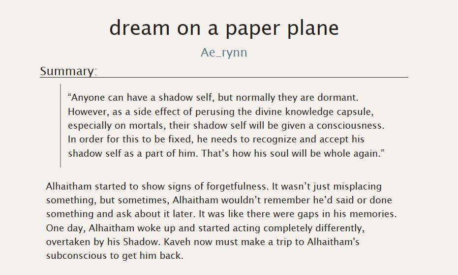 a3_rynn's tweet photo. Dream on a Paper Plane
#haikaveh featuring #Redtham but with a twist. :3
♢ 30K words angst with a happy ending, complete.
♢ Corrupted Alhaitham / Redtham
♢ Post-Sumeru AQ, canon divergence
♢ Alhaitham angst (with sprinkles of Kaveh angst)
♢ Prepare some tissue, I guess? https://t.co/quL9VSkExW