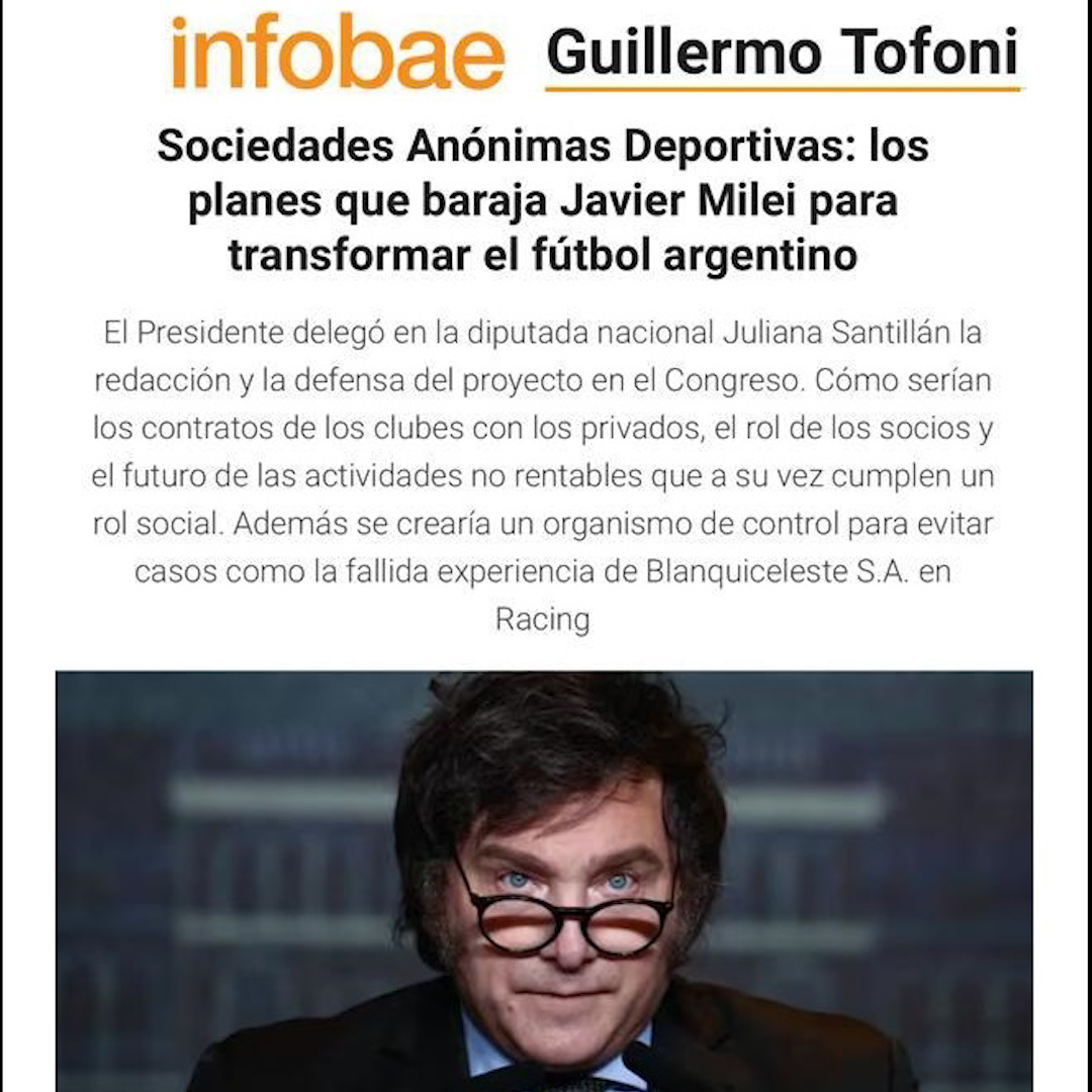 WorldEleven's tweet photo. Nota Completa:

https://t.co/DwVTBsydBR

@TofoniGuillermo @infobaeamerica @infobae @JMilei https://t.co/wYfuJYtWgV