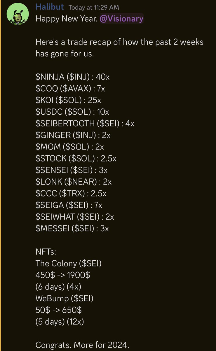 🎆 Happy New Year.

I started posting my trades on exactly Dec. 17, 2024. 

Here are the results so far.
16/19 cooked. 🫶🏻
- - -

All these trades are posted live on <a href="/VisionDAO_/">Vision DAO</a> . 

More for 2024.