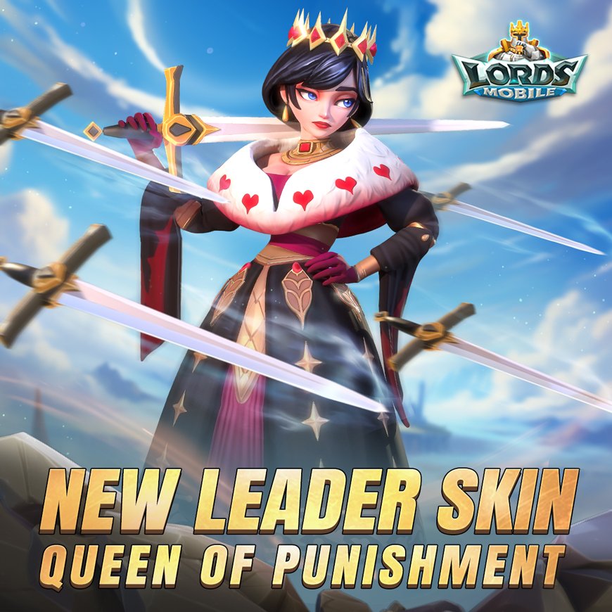 LordsMobile's tweet image. Introducing a new Leader Skin! The Queen of Punishment wields her sword to mete out justice for all acts of betrayal and injustice.👑🗡
The top players in the [Tycoon Challenge] will have a chance to earn Queen of Punishment Portraits, which can be used to unlock the new skin.