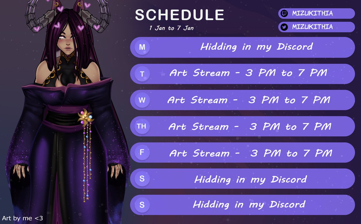 Schedule of Jan 1- Jan 7 <3 SEe you in stream tomorow