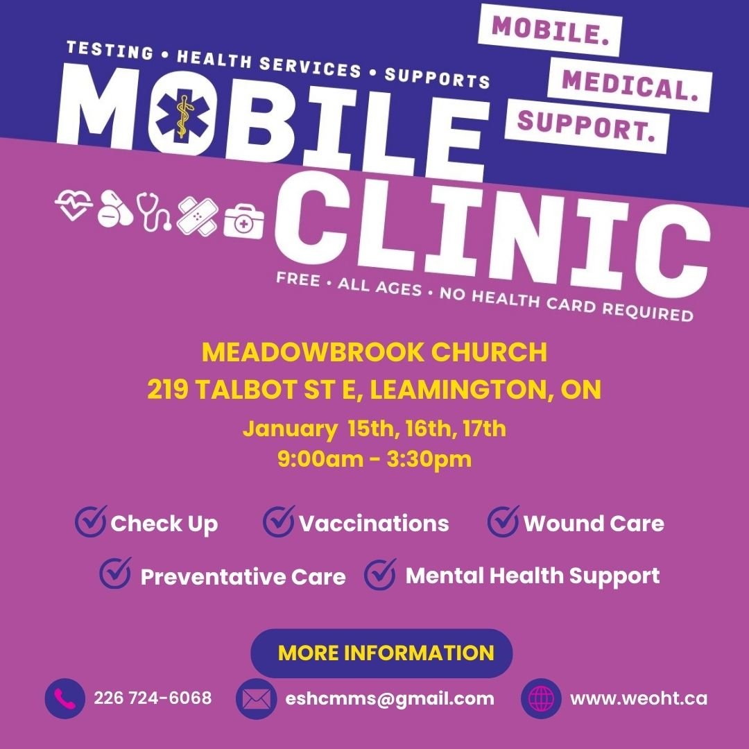 windsoressexmms's tweet photo. MMS is parked at Meadow Brook Church in Leamington until tomorrow, January 17th! Healthcare services are available to all individuals on a walk-in basis from 9am-3:30pm. #mobilemedicalsupport #windsoressexontariohealthteam #erieshoreshealthcare https://t.co/5KUTlecL95