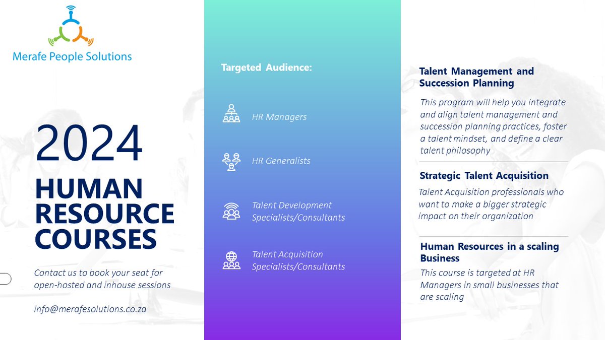 Welcome to an exciting year of growth, development, and learning! Our diverse range of training programs aims to equip you with the tools and insights necessary to navigate challenges and seize opportunities.
#HRCourses #training