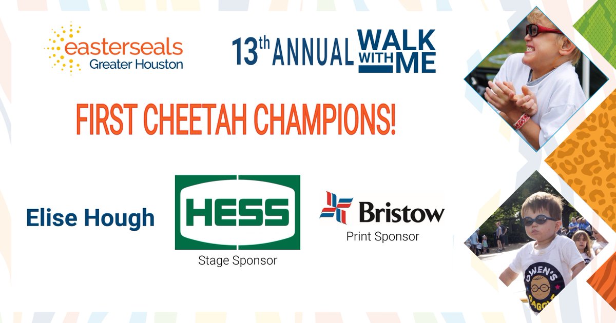 eastersealshou's tweet photo. Introducing our first $10k Cheetah Champion sponsors for #WWM2024: Elise Hough, @HessCorporation (stage sponsor) and @bristowgroup (print sponsor)! Interested in becoming a #WalkWithMeHouston sponsor? Check out the 2024 Sponsor Package at https://t.co/jddbZpe9lb. #HelpHopeAnswers https://t.co/MLkt5aRGCM