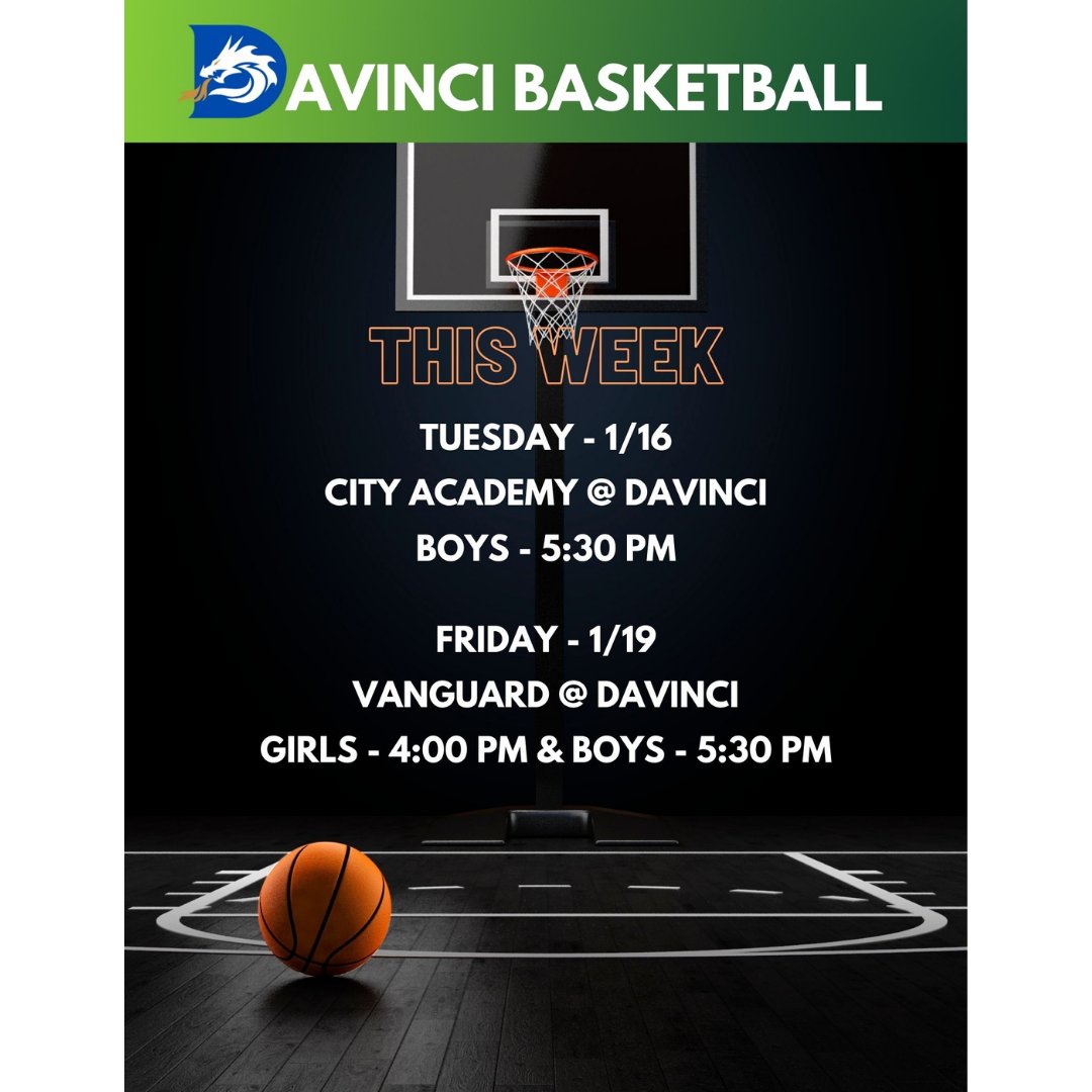 DaVinci_Academy's tweet photo. Come support our Basketball teams at their games this week! These kids work hard, and play well! Both games are at DaVinci this week, so if you have time, stop by.

#GoDragons https://t.co/BQjOgp3sTH