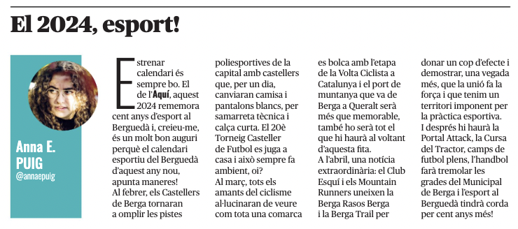 '...estrenar calendari és sempre bo. El de l’Aquí, aquest 2024 rememora cent anys d’esport al Berguedà i, creieu-me, és un molt bon auguri perquè el calendari esportiu del Berguedà d’aquest any nou, apunta maneres!'

L'<a href="/AquiBergueda/">Aquí Berguedà</a> de gener a tuit.cat/1rO3u 🔝⚽️🚵‍♀️👣⛰