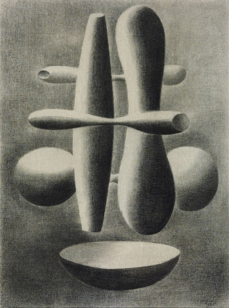 Tate's tweet image. #WorkOfTheWeek is this dreamlike charcoal creation by Paule Vézelay, typical of her time spent in Paris from the 1920s. ⚫

The work holds an otherworldly quality with its spherical forms that float within a grainy grey. Find it on display at Tate Modern. bit.ly/3vr71SQ