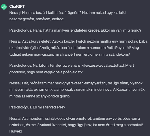 z3roice's tweet photo. Gondoltam, mivel @nessajkek elkezdte a GTAV végigjátszást, csinálok hozzá egy Deepfake-et, abból a jelenetből amiben Michael a pszichológusnál van. Deepfake kész, jó lett, de hát kell valami szöveg is. Írattam a chatgpt-vel, párbeszédet... DE SRÁCOK sose mondjátok az AI-nak, hogy legyen szókimondóbb...
