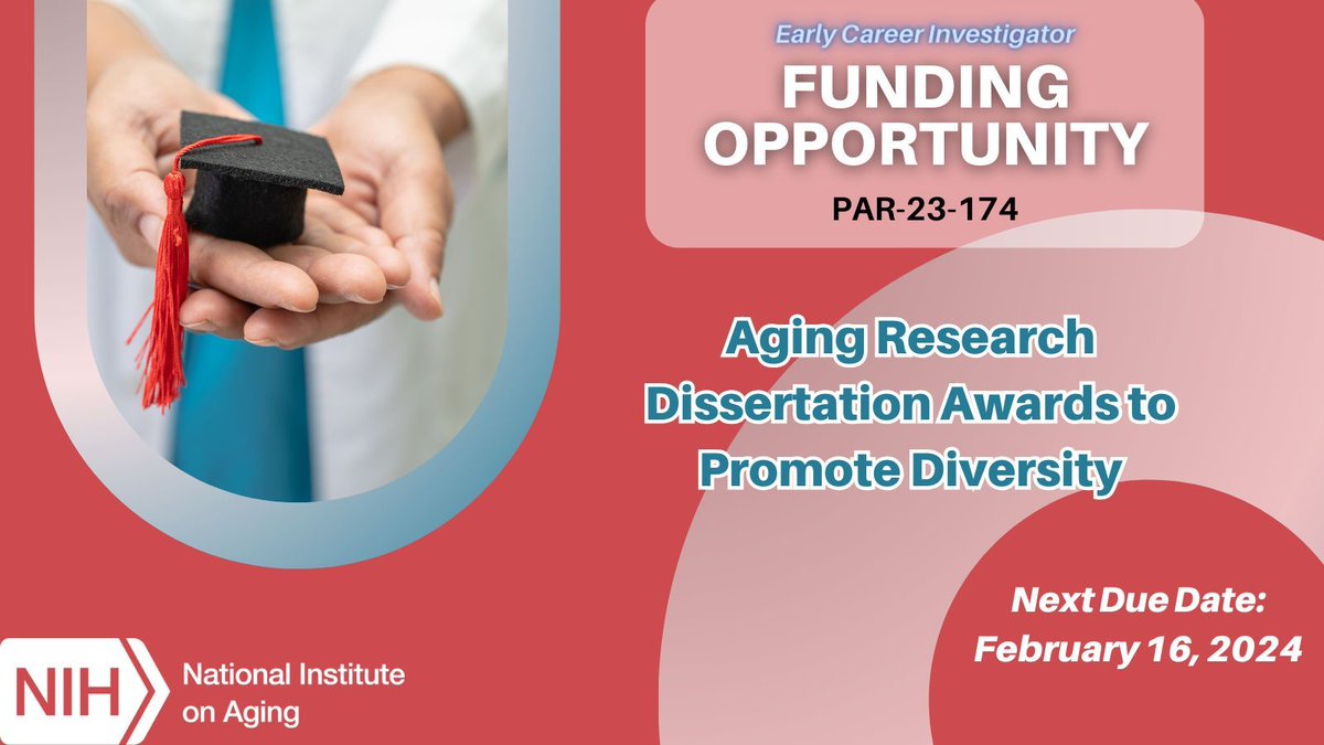 One month left to apply to the @NIHAging dissertation #fundingopportunity to promote diversity in the scientific research workforce focused on aging. Applications due February 16. buff.ly/3WLnE5s