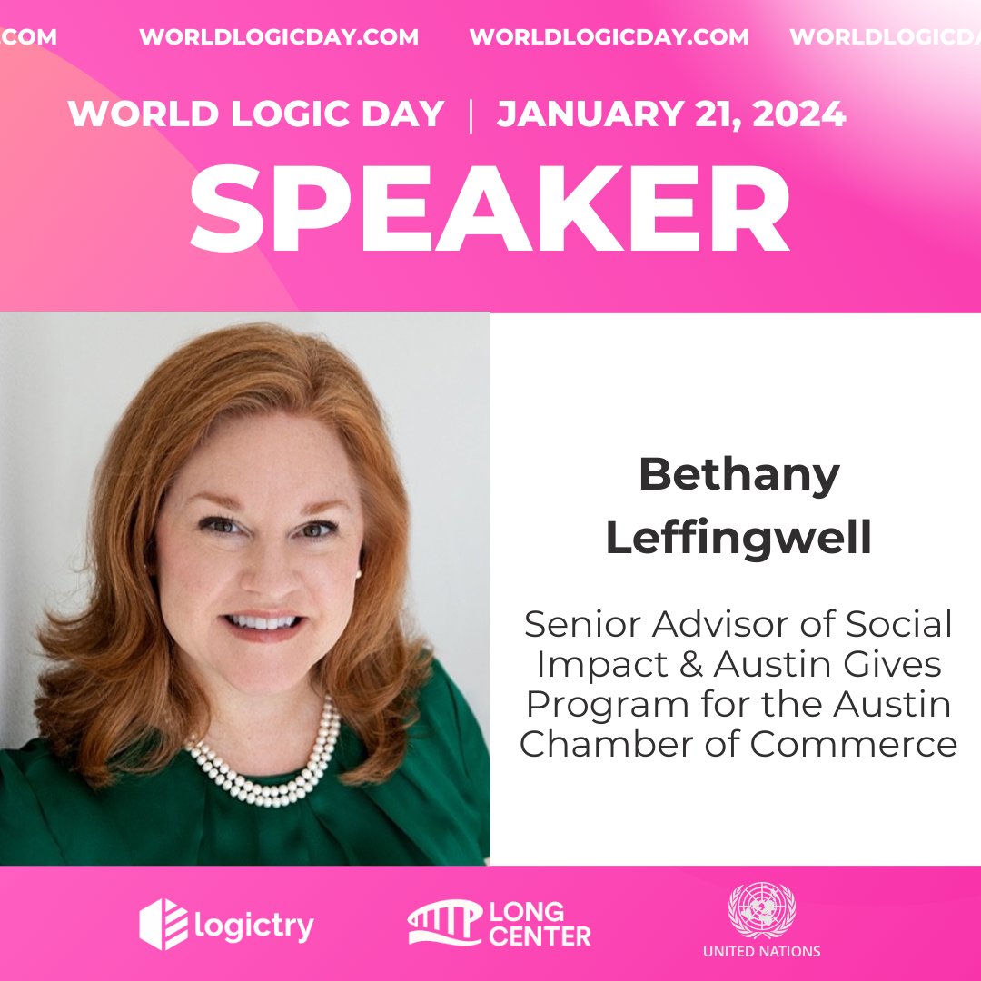 BethanyLeff's tweet photo. UN World Logic Day brings together changemakers + leaders dedicated to building a brighter future for all. I'm excited to join @Logictry, @UnitedNations @UNESCO on Jan 21, 2024 as a panelist on Legacy Building and #Philanthropy. #WLD2024 #Logic4Impact #AustinGives @AustinChamber https://t.co/km0St2BHQn