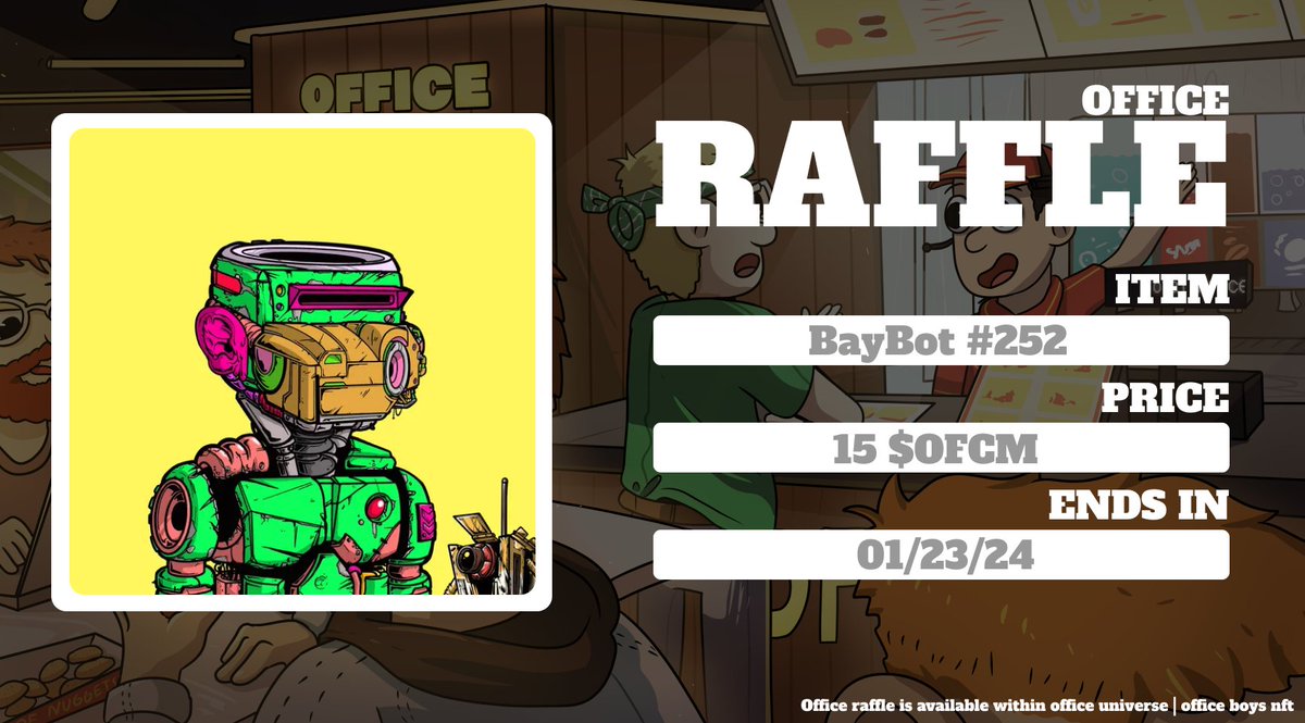 OfficeBoysNFT's tweet photo. π¨βπΌ | Office Boys | New Raffle lives on office universe |
π€ | Item: BayBots #252
ποΈ | Ticket price: 15 $OFCM
π€ | Support real builders! @BayCardsIO
#Raffle #NFT #SolanaNFT #OFCM #OFCB #OfficeBoys