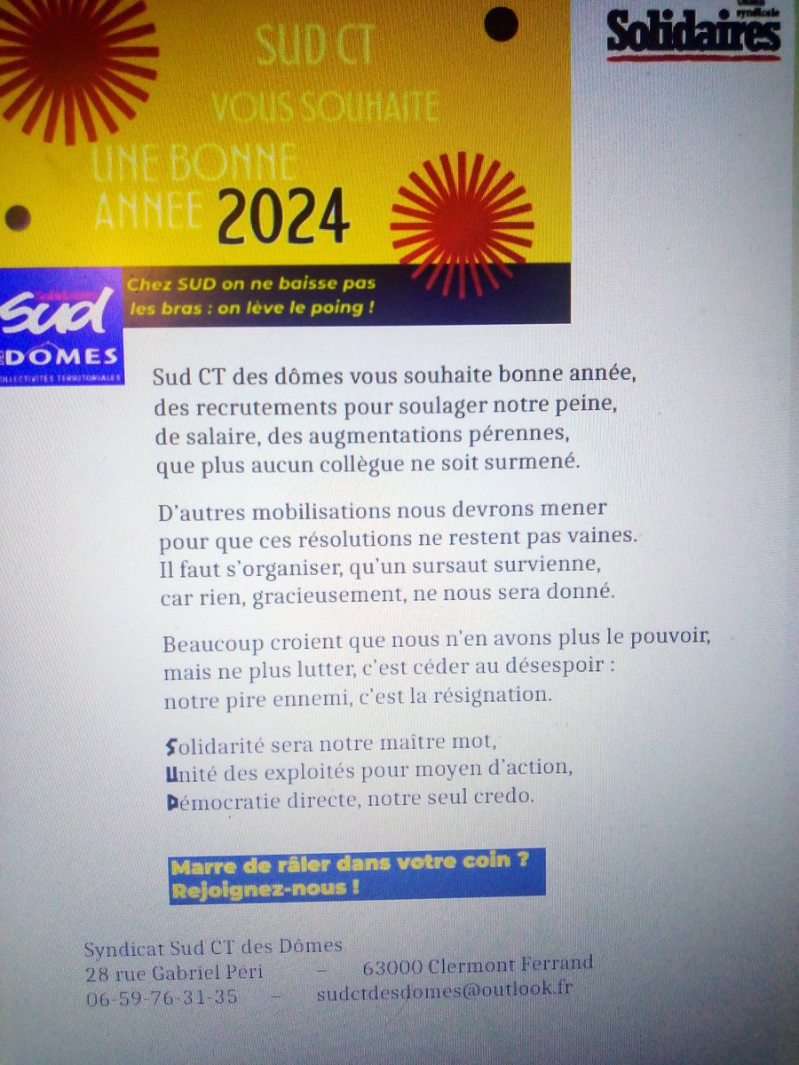 ct_sud's tweet photo. Notre section syndicale adresse ses meilleurs vœux aux collègues, et plus largement à tout·te·s les exploité·e·s! https://t.co/ZrfuflAqE1