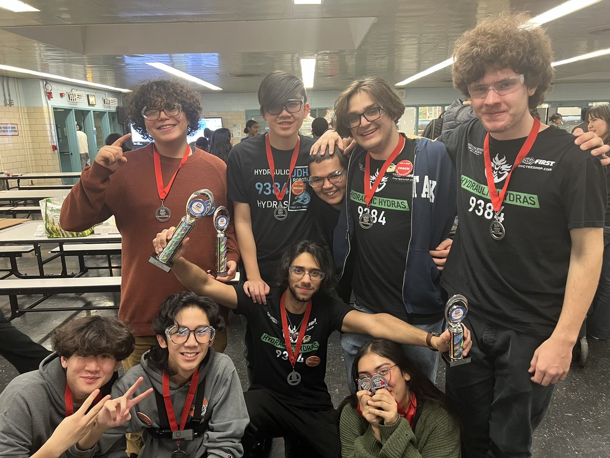 JohnDeweyBK's tweet photo. Winners Once again! JDHS Megaladons Robotics Team #9384 Took home the control award for mastery in AI and #8087 won the design award for robustness in robotics. All 4 teams will be playing at the Super Qualifiers here at John Dewey February 2-4. #DewinItRight https://t.co/3A3sLRiSFu