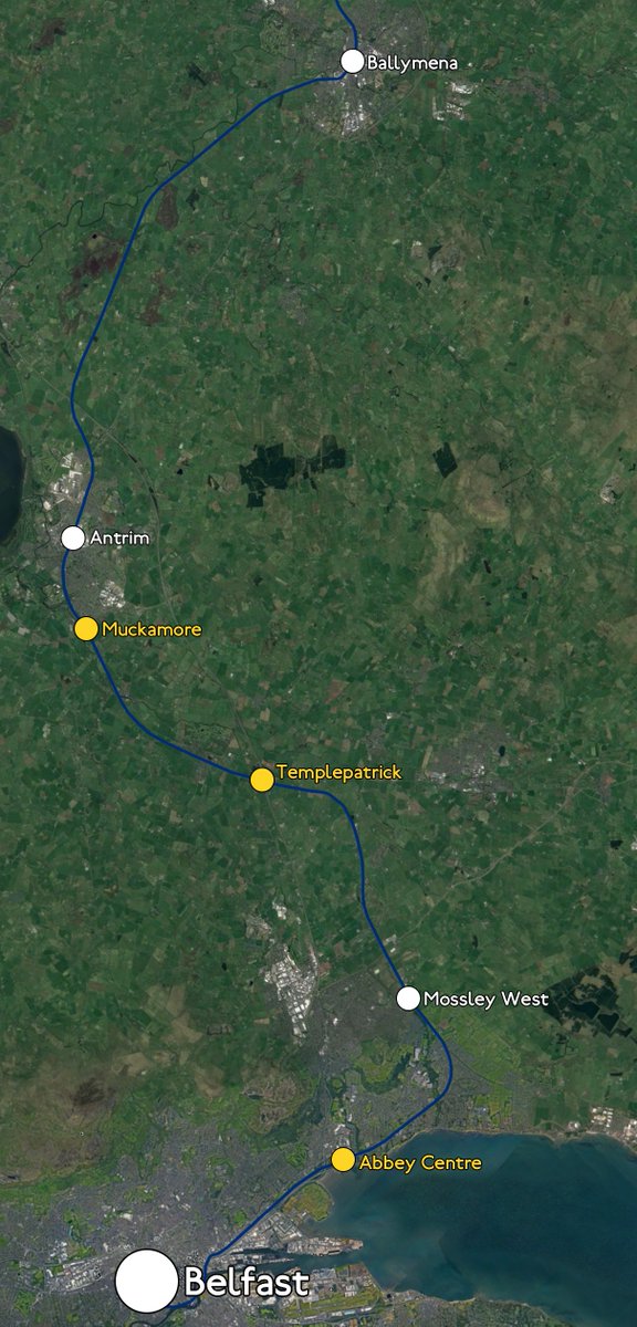 FundTheNINE's tweet photo. Completion of Phase One would then create capacity on the line for THREE new railway stations.
These stations would be situated at the #AbbeyCentre, #TemplePatrick & #Muckamore.
(3b/11) https://t.co/aCTixghbIU