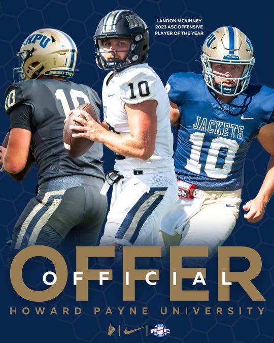 After a great phone call from <a href="/CoachCadeGray/">Coach Gray</a> I’m blessed to receive an offer from <a href="/HPUFootball/">Howard Payne University Football</a>