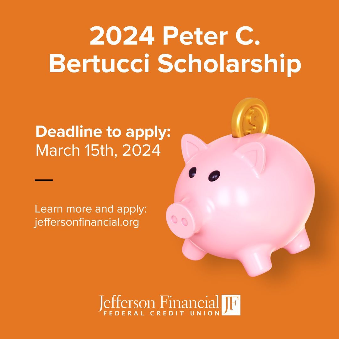 JeffFinancialCU's tweet photo. Our Peter C. Bertucci Scholarship Program is LIVE! 

we have increased the number of scholarship winners from 20 to 24. Please share with your fellow high school graduates and teachers. Application deadline is Friday, March 15th, 2024.

Apply now👉 https://t.co/BHDwJxDHZP https://t.co/a9soe75WVG